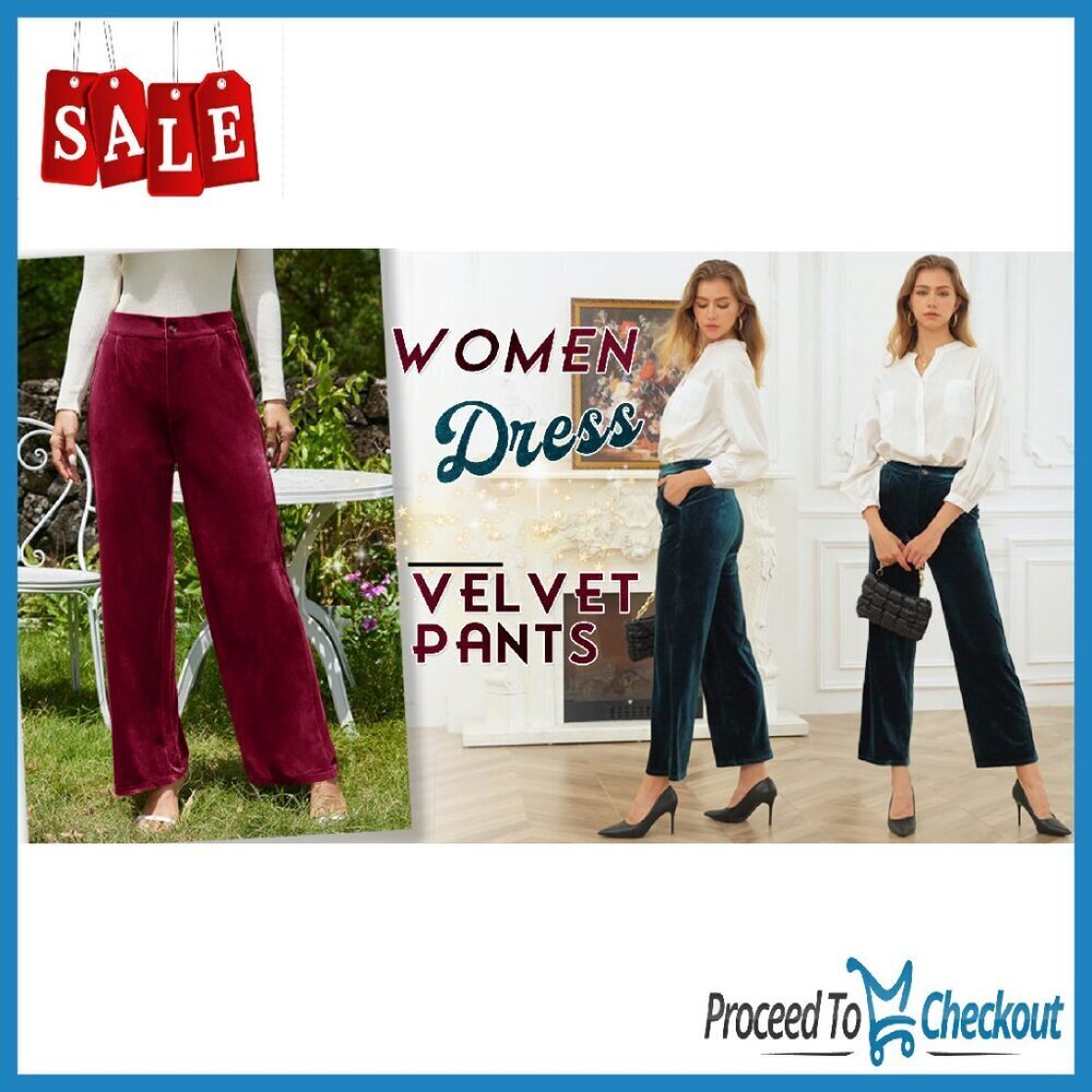Stretchy Velvet Wide Leg Palazzo Pants High Waisted Dressy Casual - Picture 8 of 8